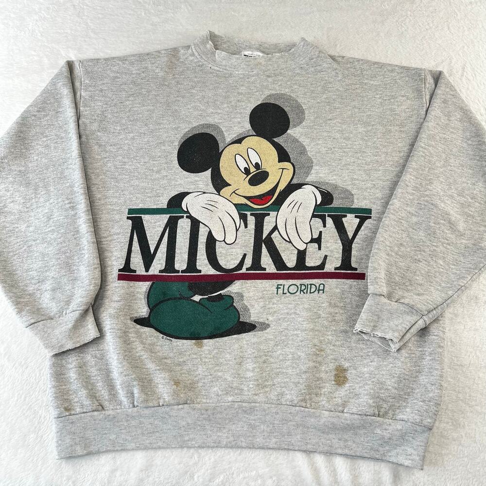 Disney vintage Mickey Mouse Florida sweatshirt Tultex size Large Gray Distress